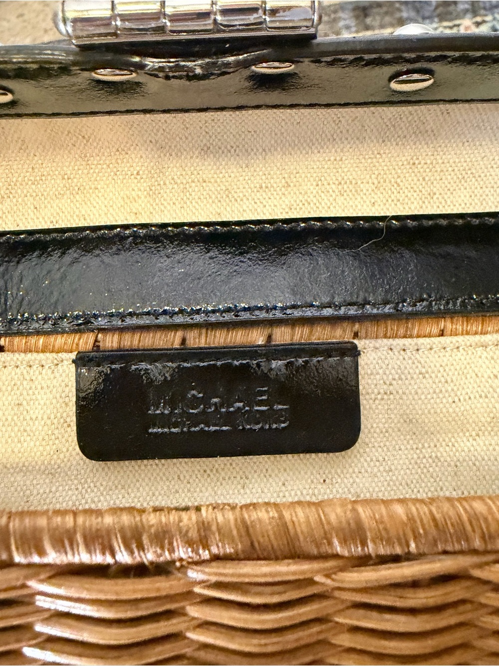 Michael by Michael Kors Santorini Wicker Rattan Clutch Bag in Black. Retail $248 - Picture 5 of 7